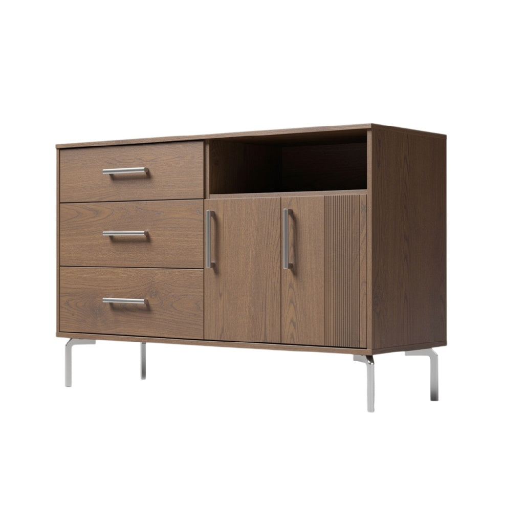 **Meuble TV en bois avec tiroirs et portes, design moderne**