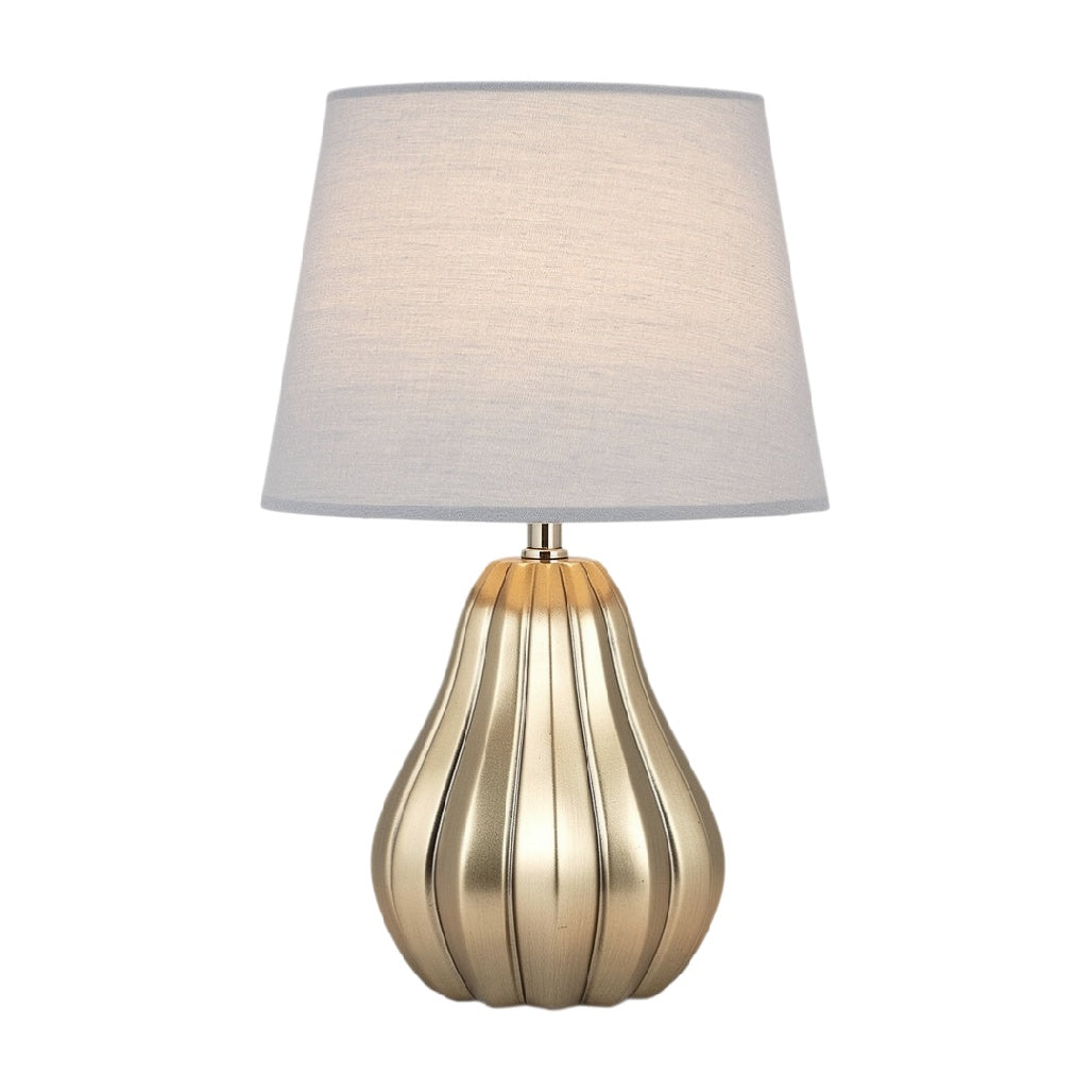 **Lampe de table moderne en métal doré avec abat-jour en tissu blanc**